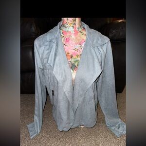 Women's MYSTREE, Blue, Faux Suede Long Sleeved Waterfall Jacket; Size M  NWT